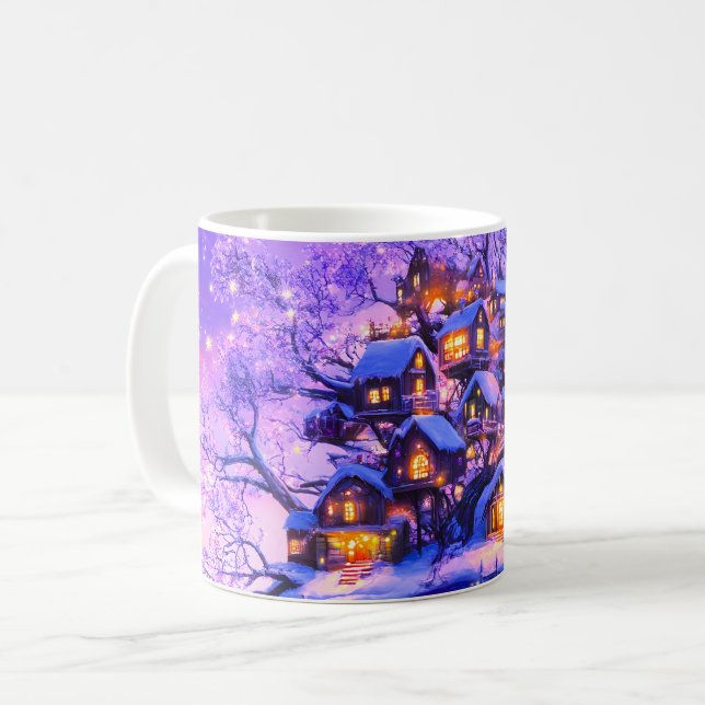 Mug Winter Fantasy Snowy Tree Village Landscape (Devant gauche)