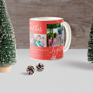 Mug Winter holiday family 4 photo collage snowflakes