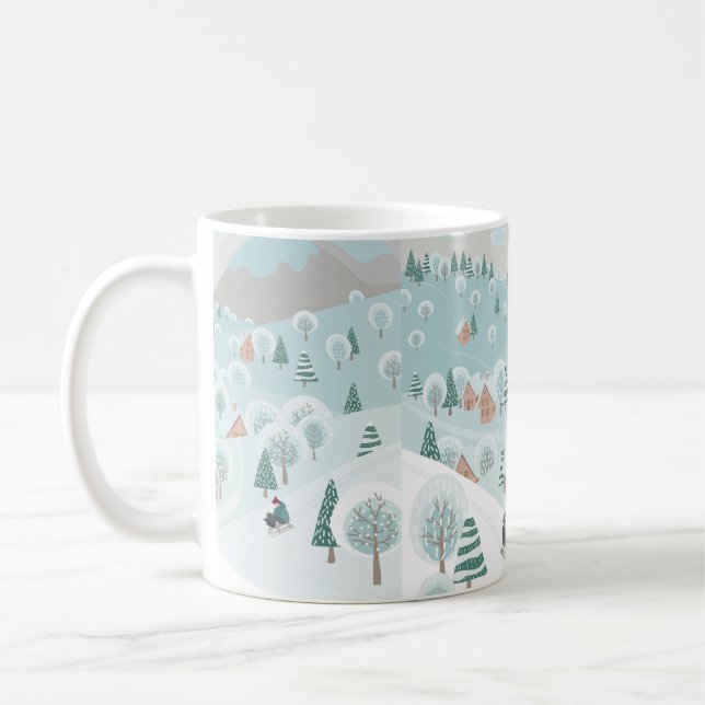 Mug Winter landscape with snow, trees and children on  (Gauche)
