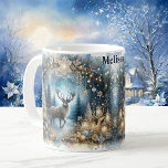 Mug Winter Magie Ajouter le nom Buck Deer Christmas Gi<br><div class="desc">Hiver Magie Ajouter Nom Canard Cerf Noël Cadeau Café Mug</div>