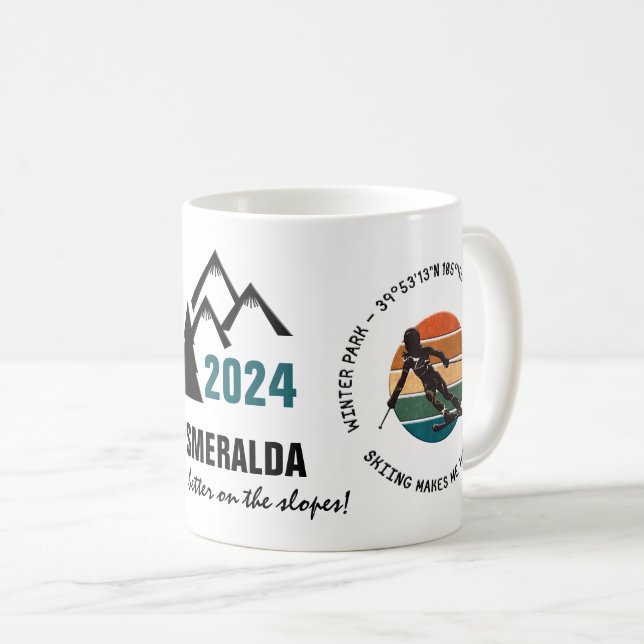 Mug Winter Park, Colorado - Woman Skier, Texte noir (Devant droit)