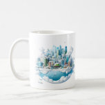 Mug Winter Snow Globe City<br><div class="desc">Sip your morning coffee in this whimsical mug featuring a snowy cityscape enclosed in a giant snow globe. The detailed illustration captures the charming winter wonderland with towering skyscrapers, snow-capped mountains, and fluffy clouds. A unique and eye-catching design that will brighten up any kitchen or office. - Ceramic construction for...</div>