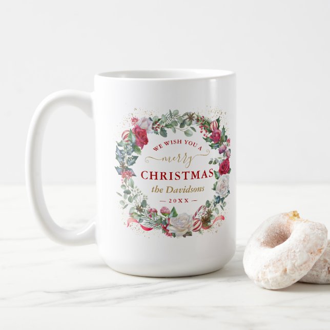 Mug Wish You A Merry Christmas Wreath Monogram (Avec donut)