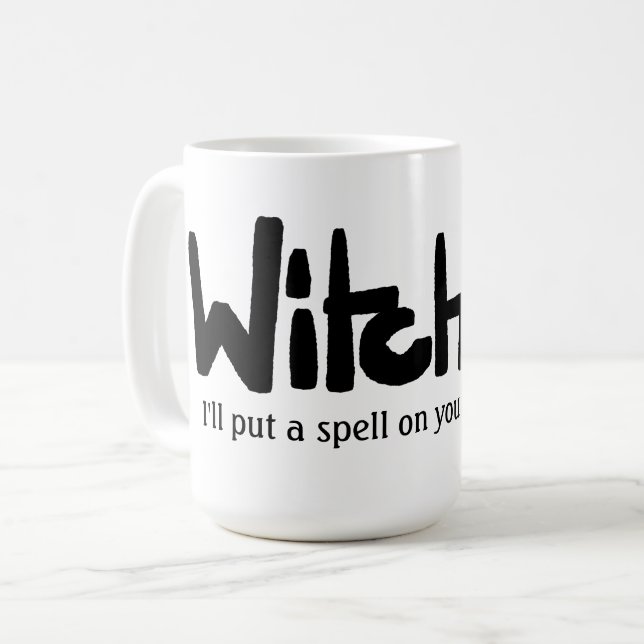 Mug Witch in hand-lettered black ink saying (Devant gauche)