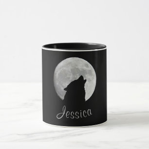 Mug Wolf Howling à la Pleine lune, Votre Nom