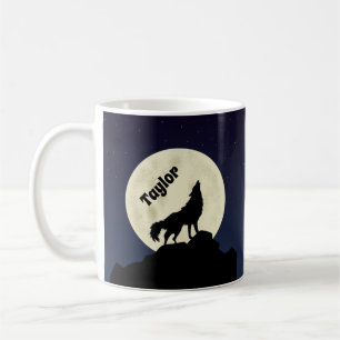 Mug Wolf Howling at the Moon Illustration personnalisé