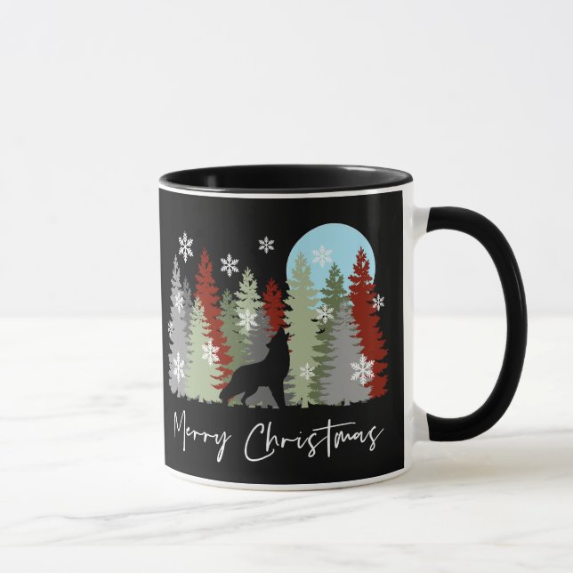 Mug Wolf Howling Dans La Forêt Joyeux Arbres De Noël (Droite)