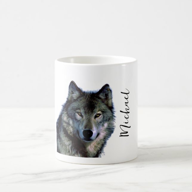 Mug Wolf Portrait Votre nom Écriture personnalisée (Centre)