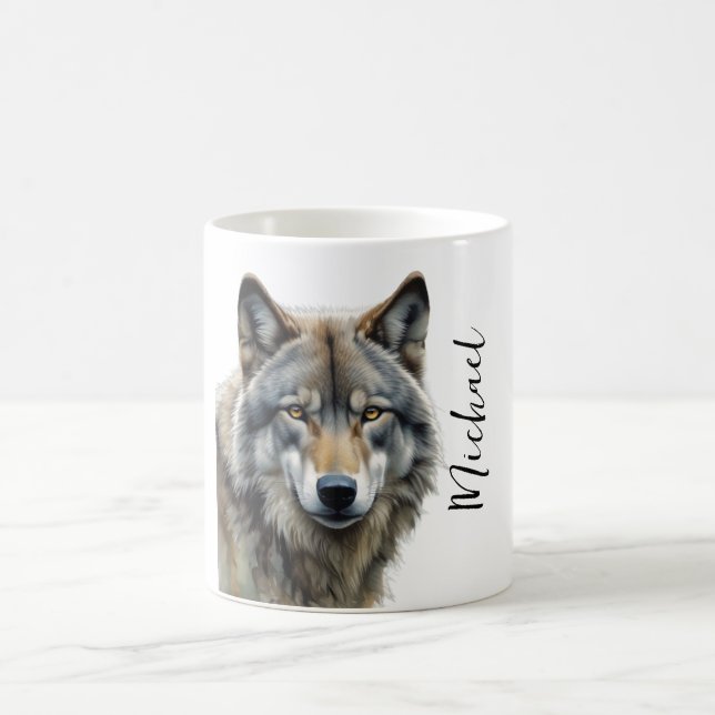 Mug Wolf Portrait Votre nom Écriture personnalisée (Centre)