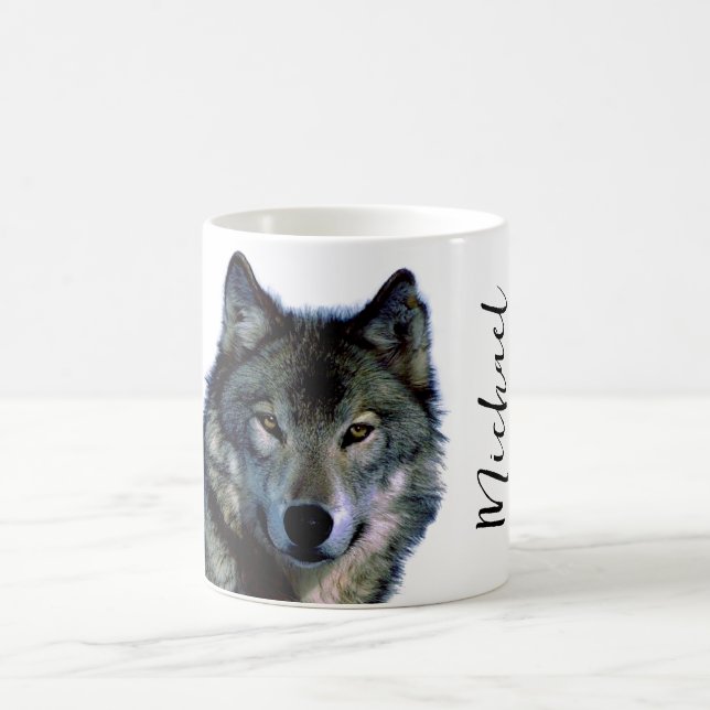 Mug Wolf Portrait Votre nom Écriture personnalisée (Centre)