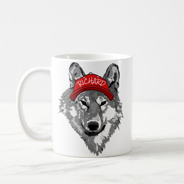 Mug Wolf White&Black Red Baseball Nom du Casquette Équ (Gauche)
