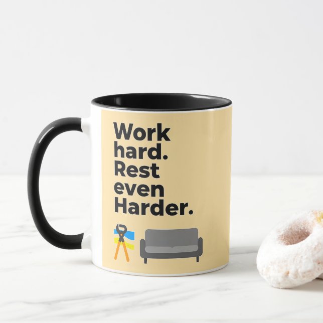 Mug Work Hard Rest Even Harder Minimal Quote Design (Avec donut)
