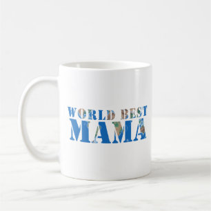 Mug World Best Mama Globe Nature Typographie Bleu