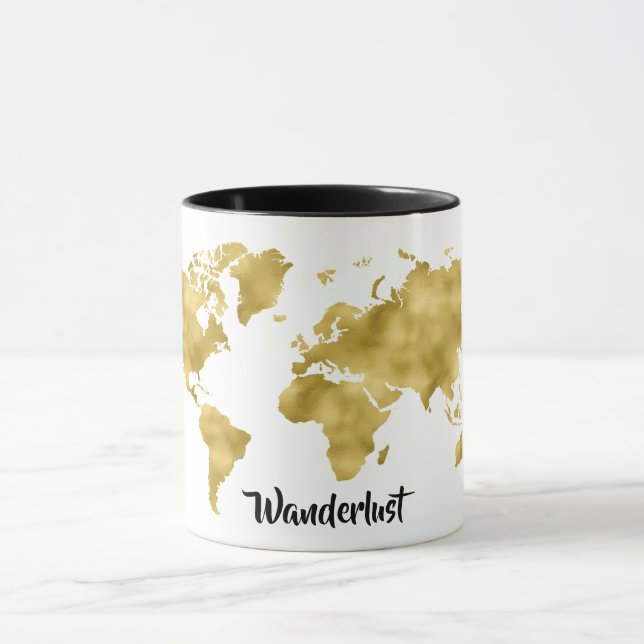 Mug World Map Gold Foil Wanderlust Voyageur Blogger (Centre)