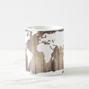 Mug World Traveller White World Map Bois rustique