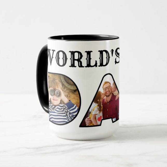 Mug Worlds Best Dad Citation Modern 3 Photo Collage (Devant gauche)