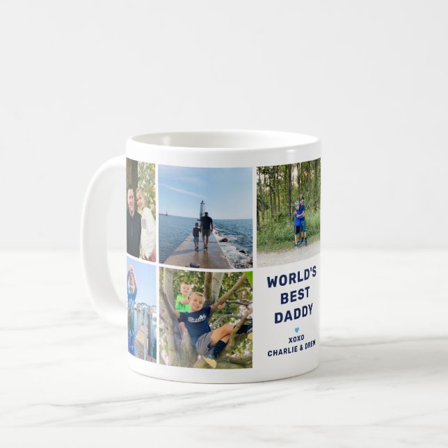 Mug Worlds Best Daddy Modern Navy Photo Collage (Devant gauche)