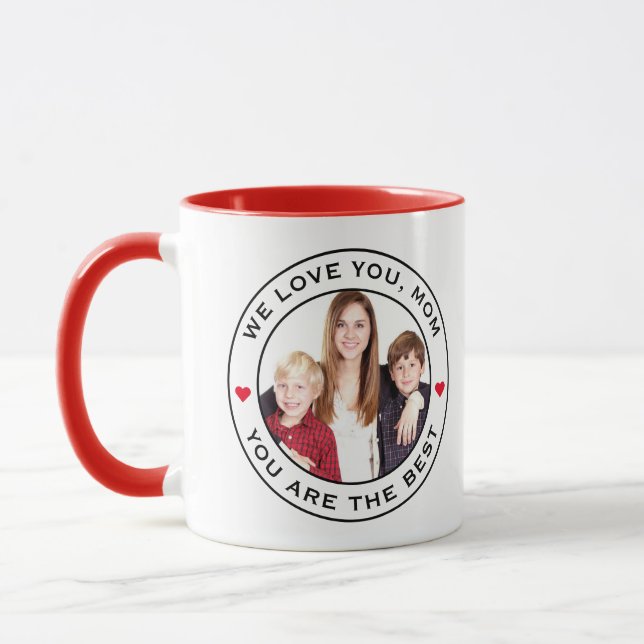 Mug Worlds Best Mom Photo Heart Rouge Blanc noir Texte (Gauche)