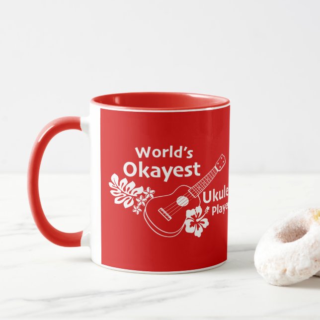 Mug Worlds Okayest Ukelele joueur - rouge (Avec donut)