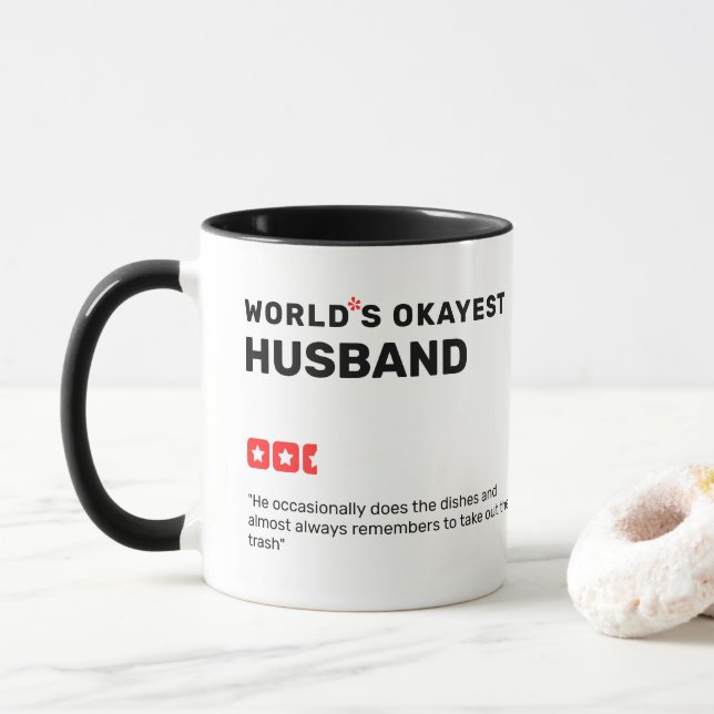 Mug World's Okayest [x] star rating & review quote (Avec donut)