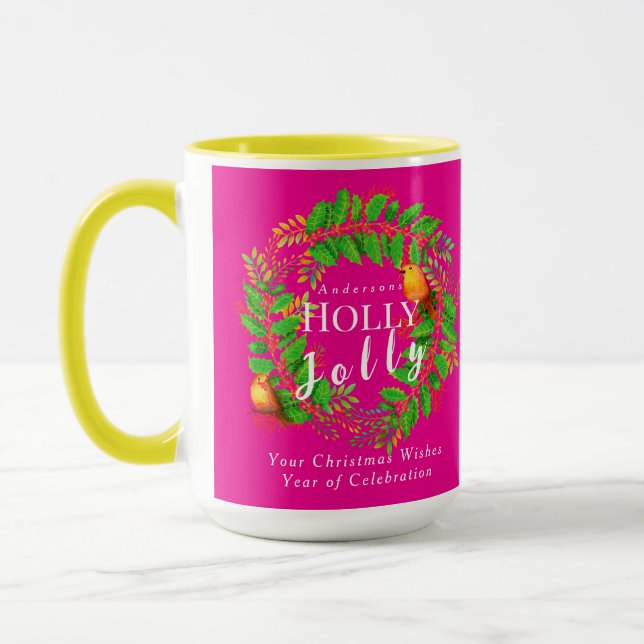 Mug Wreath Holly Jolly Famille Rose (Gauche)