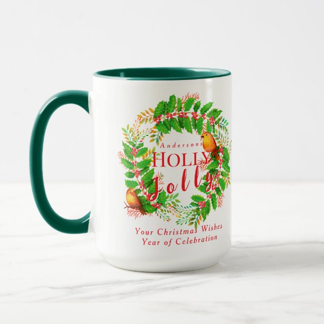 Mug Wreath Holly Jolly Family White (Gauche)