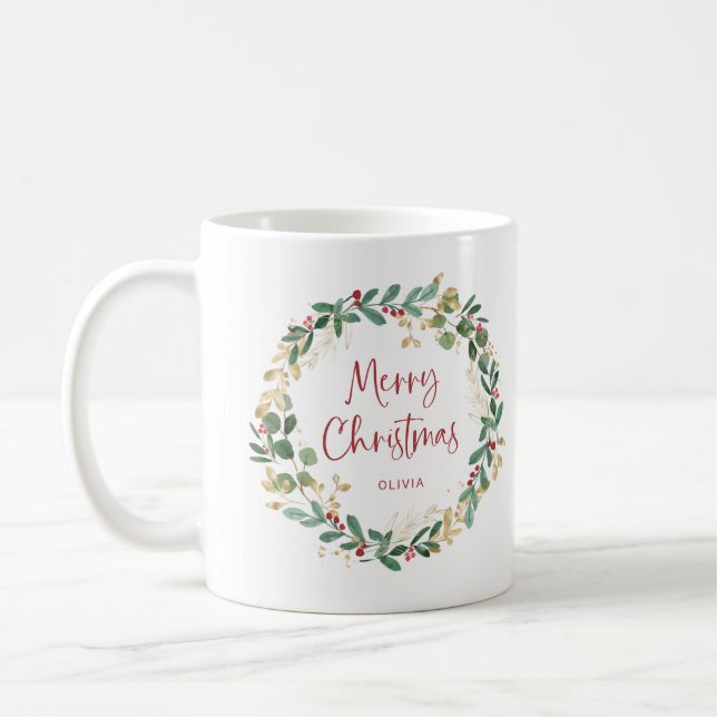 Mug Wreath moderne et script | Joyeux Noël rouge (Gauche)