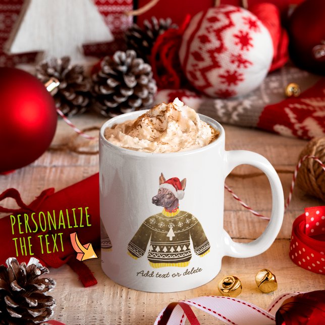 Mug Xoloitzcuintle portant un pull moche Noël amateur  (Créateur téléchargé)