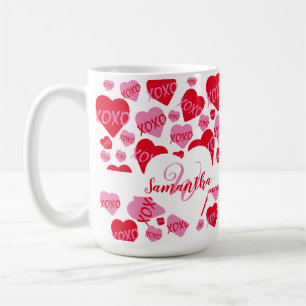 Mug XOXO Coeur rose rouge Motif Monogramme blanc
