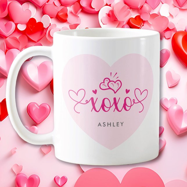 Mug XOXO Coeurs roses Nom personnalisé Valentines Jour (Créateur téléchargé)