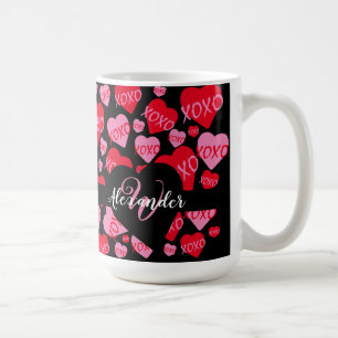 Mug XOXO Monogramme Coeur rose Motif rouge noir