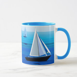 Mug Yacht Sous Voile, Bleu Cobalt