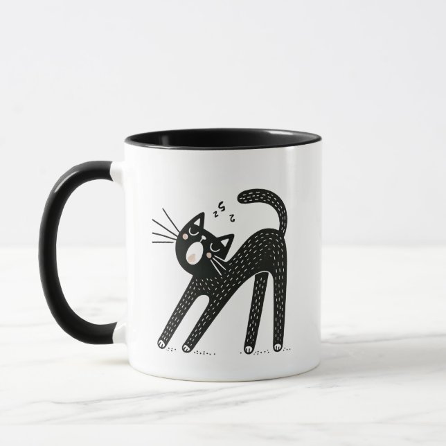 Mug Yawning et Stretch Whimsical Black Cat (Gauche)