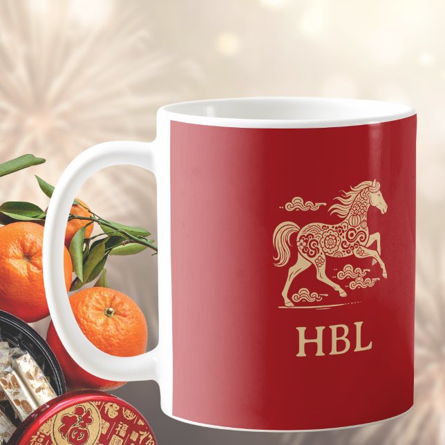 Mug Year of the Horse Lunar New Year Red Gold Initials (Créateur téléchargé)