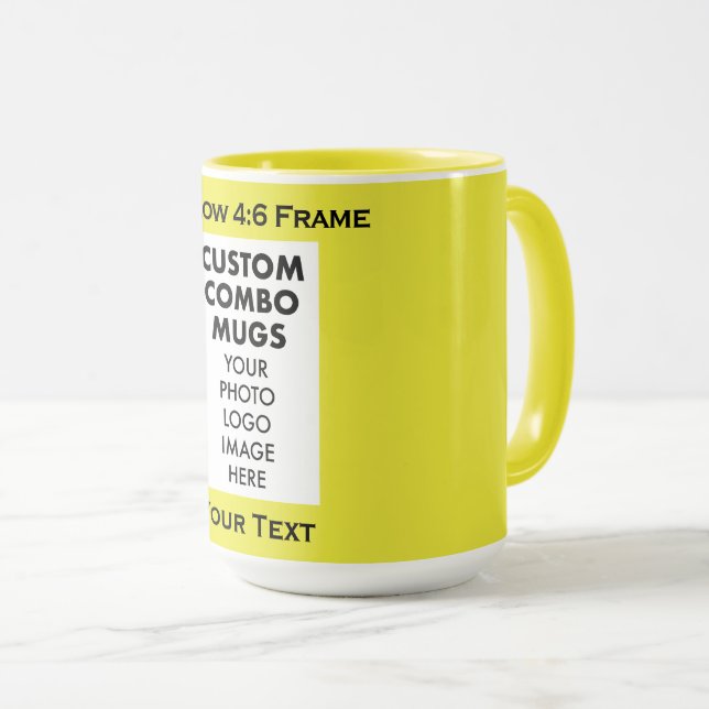 Mug Yellow 4:6 Portrait Frame Photo Text Custom Combo (Devant droit)