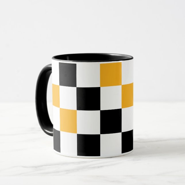 Mug Yellow Black White Checkered Pattern Design  (Devant gauche)