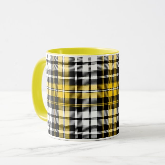 Mug Yellow Black White Plaid Tartan Pattern Design  (Devant gauche)