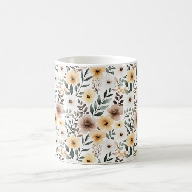 Mug Yellow Brown Cream Flowers (Centre)
