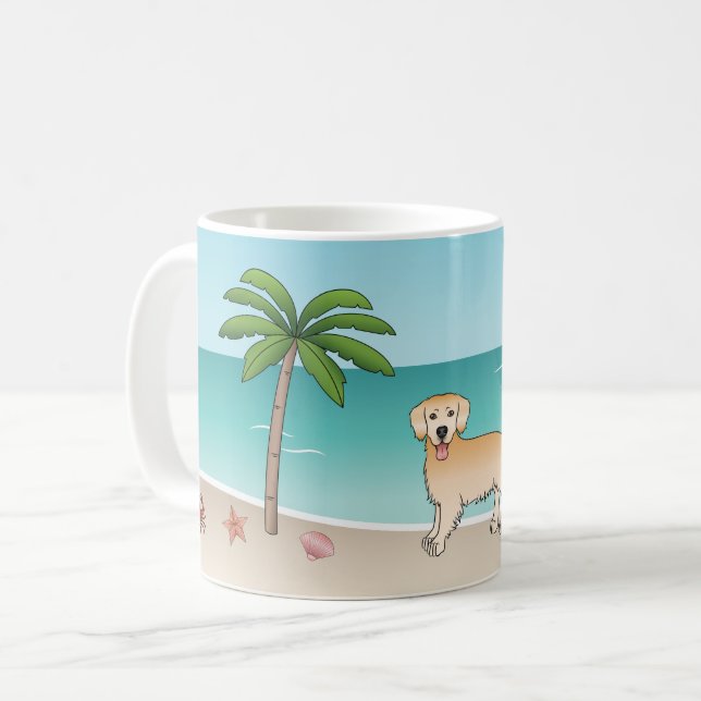 Mug Yellow Golden Retriever À Une Plage Tropicale D'Ét (Devant gauche)