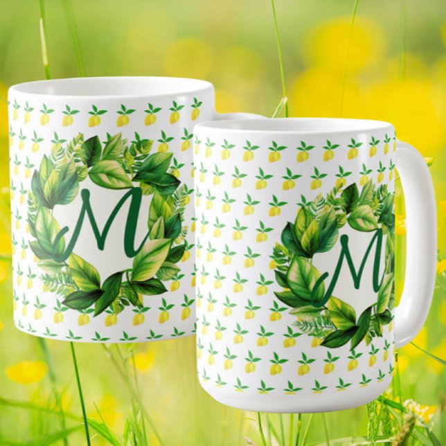 Mug Yellow Lemons Monogram  (Personalize with your monogram!)