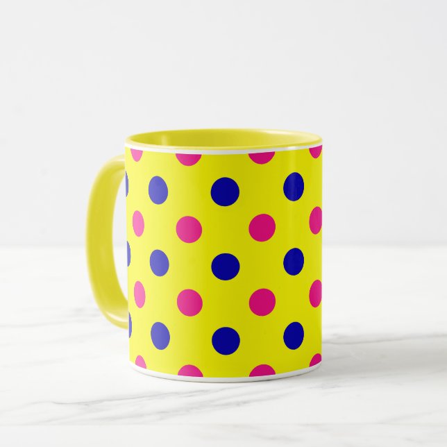Mug Yellow Pink Blue Polka Dot Pattern (Devant gauche)