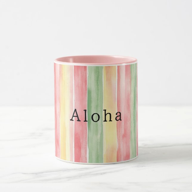 Mug Yellow Pink Mint Stripes Aloha (Centre)
