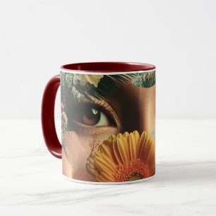 Mug Yeux surréalistes et fleurs avec papillons