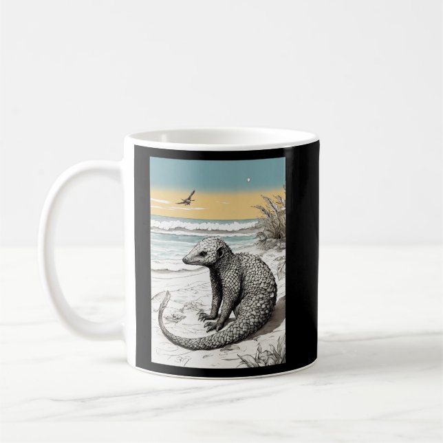 Mug Yoga Pangolin à la plage : Encre complexe Illustra (Gauche)