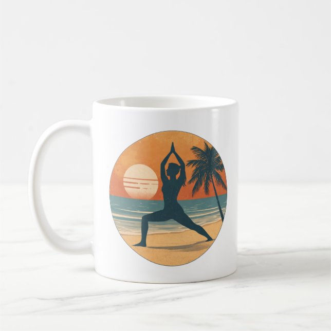 Mug Yoga Silhouette de Coucher de Soleil sur la Plage  (Gauche)
