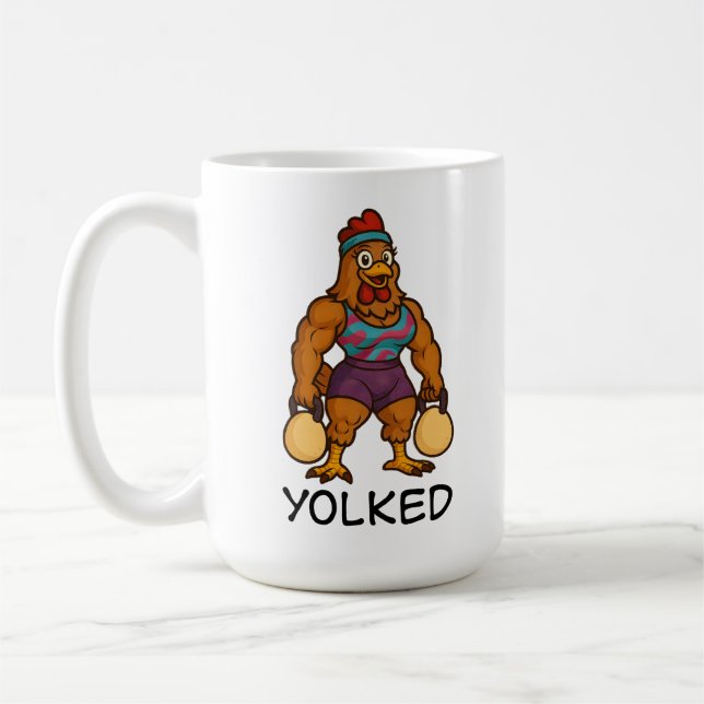 Mug Yolked Hen – Funny Strong Chicken Kettlebell Gym (Gauche)