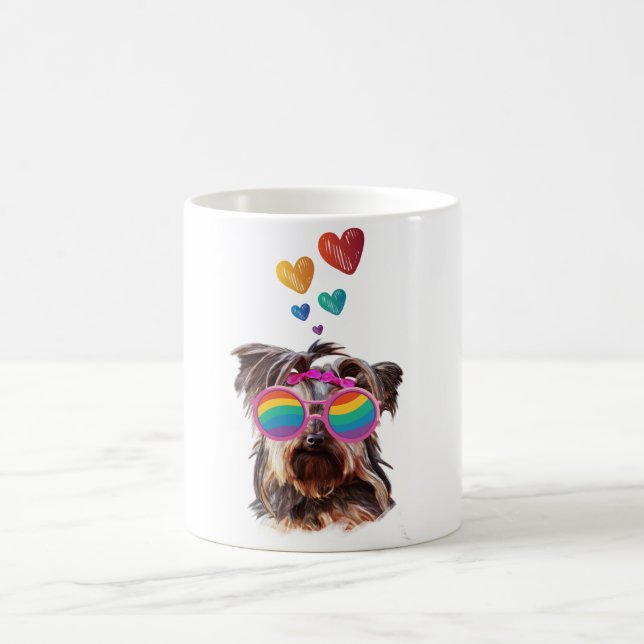 Mug Yorkie Chien avec coeurs Saint-Valentin (Centre)