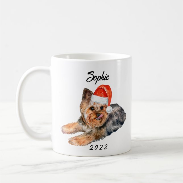 Mug Yorkie mignonne personnalisée avec aquarelle de Sa (Gauche)