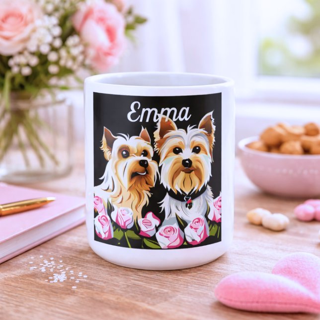 Mug Yorkies et Roses Monogramme (Créateur téléchargé)