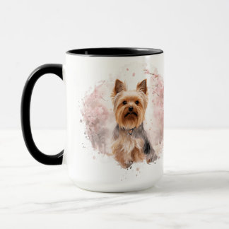 Mug Yorkshire Terrier Cherry Blossom Watercolor Gift